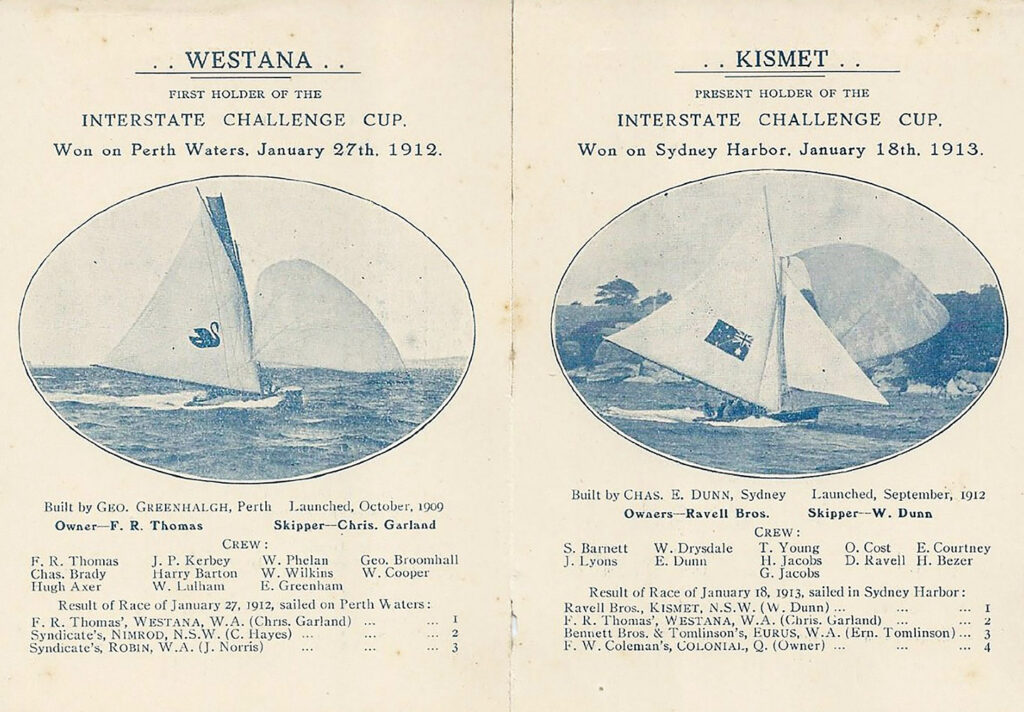 Historical flyer with details of the first 2 winners of Australian 18ft Skiff Championship